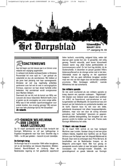 Voorpagina van Het Dorpsblad, maart 2010