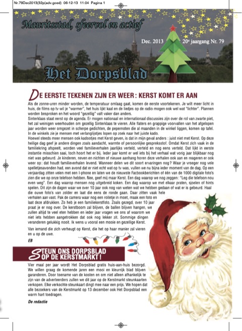 Voorpagina van Het Dorpsblad, december 2013