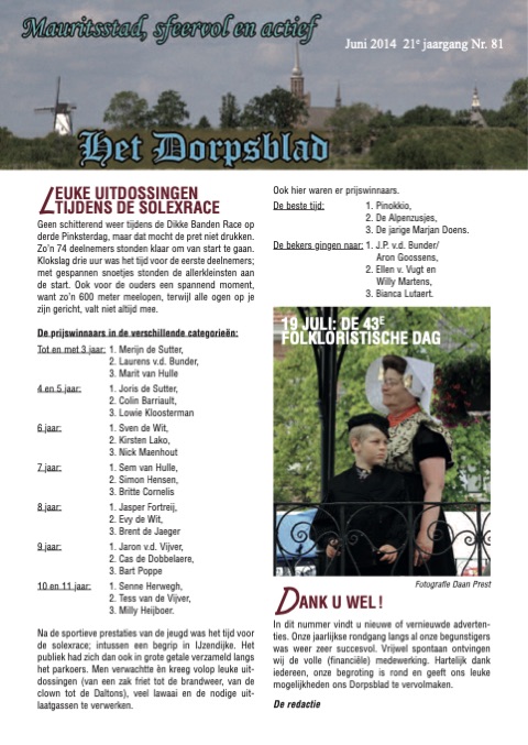 Voorpagina van Het Dorpsblad, juni 2014
