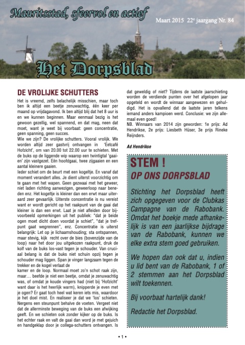 Voorpagina van Het Dorpsblad, maart 2015