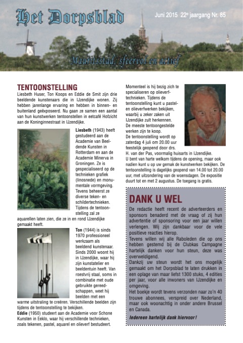 Voorpagina van Het Dorpsblad, juni 2015