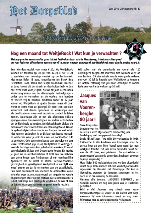 Voorpagina van Het Dorpsblad, juni 2016