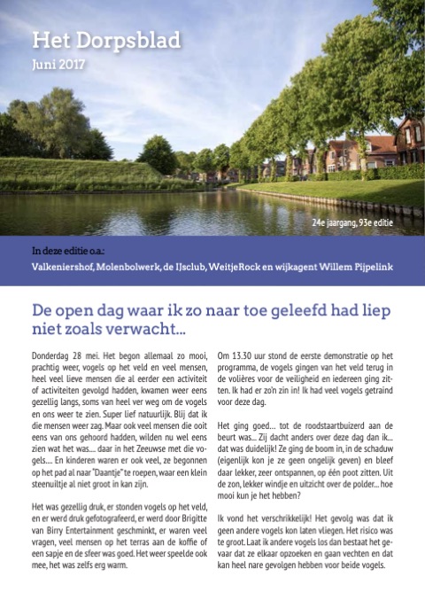 Voorpagina van Het Dorpsblad, juni 2017