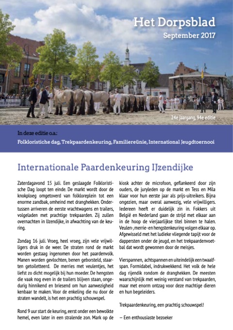 Voorpagina van Het Dorpsblad, september 2017