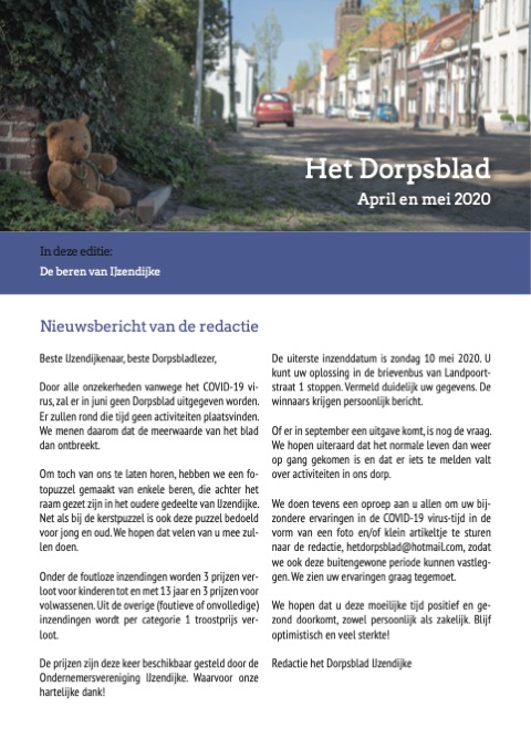 Voorpagina van Het Dorpsblad, meivakantie 2020