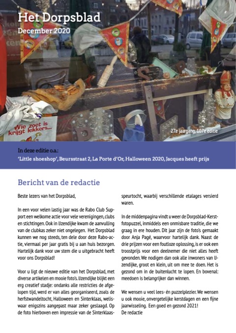 Voorpagina van Het Dorpsblad, december 2020