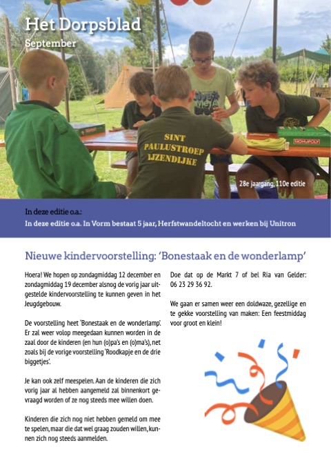 Voorpagina van Het Dorpsblad, september 2021
