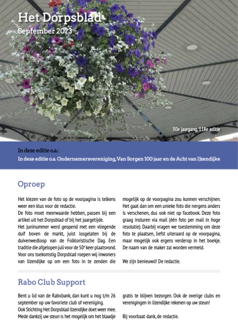 Voorpagina van Het Dorpsblad, september 2023